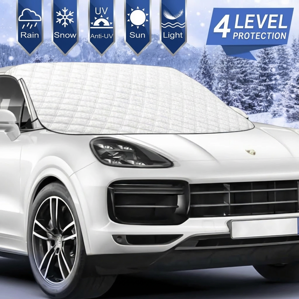 Premium 4-Layer Car Windshield Snow and Ice Cover with Magnetic Edges for All-Weather Protection