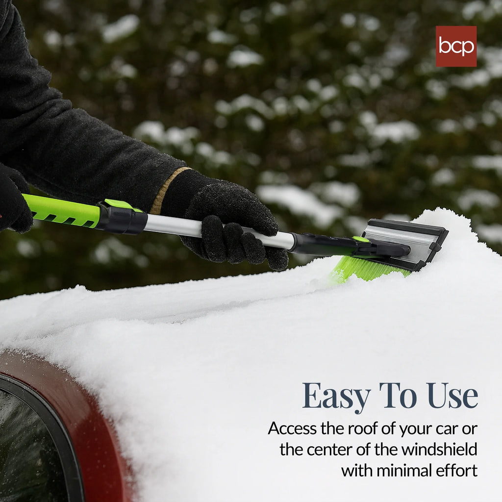 39" Extendable Snow Brush with Squeegee & Ice Scraper, Auto Snow Brush, Auto Ice Scraper - Lime