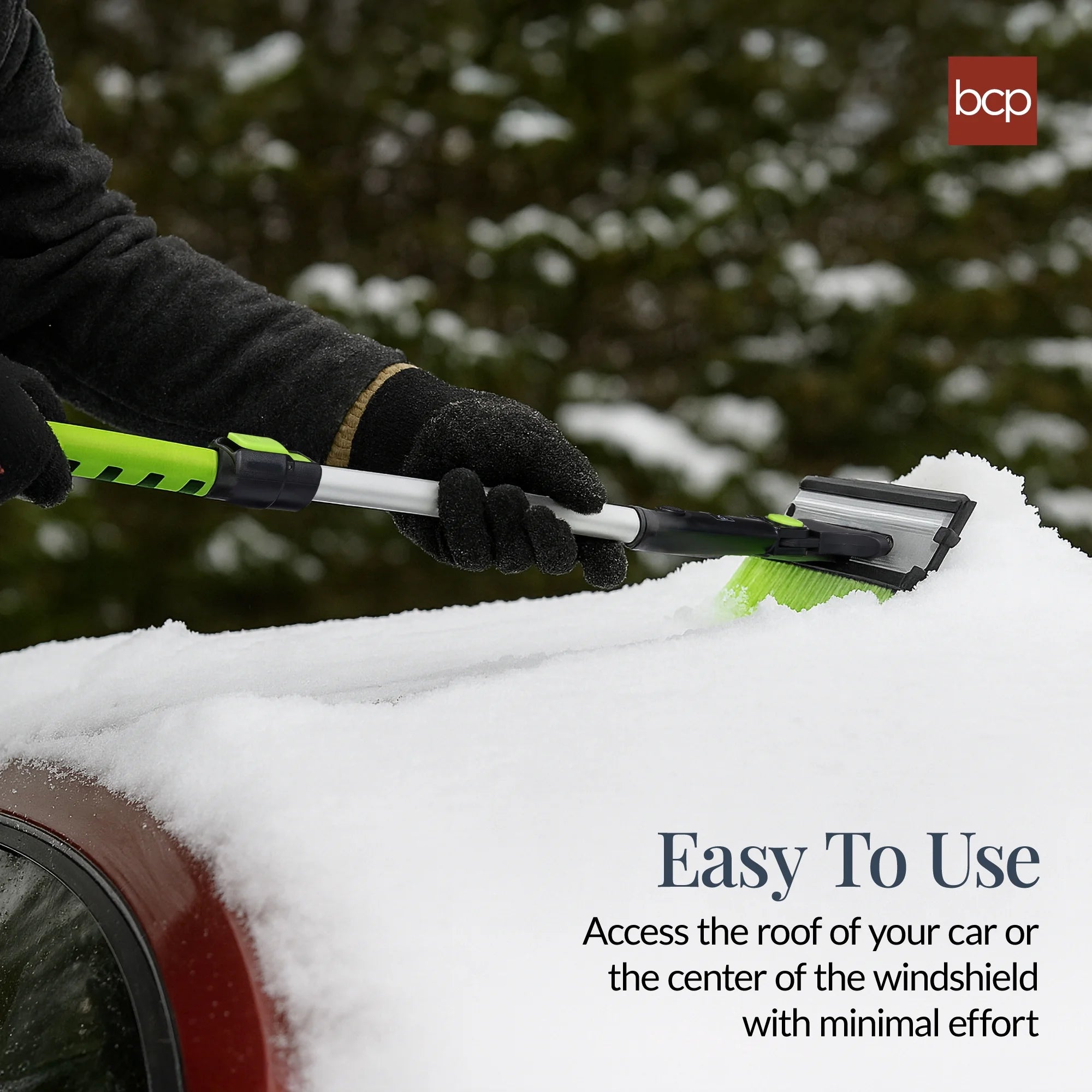 39" Extendable Snow Brush with Squeegee & Ice Scraper, Auto Snow Brush, Auto Ice Scraper - Lime