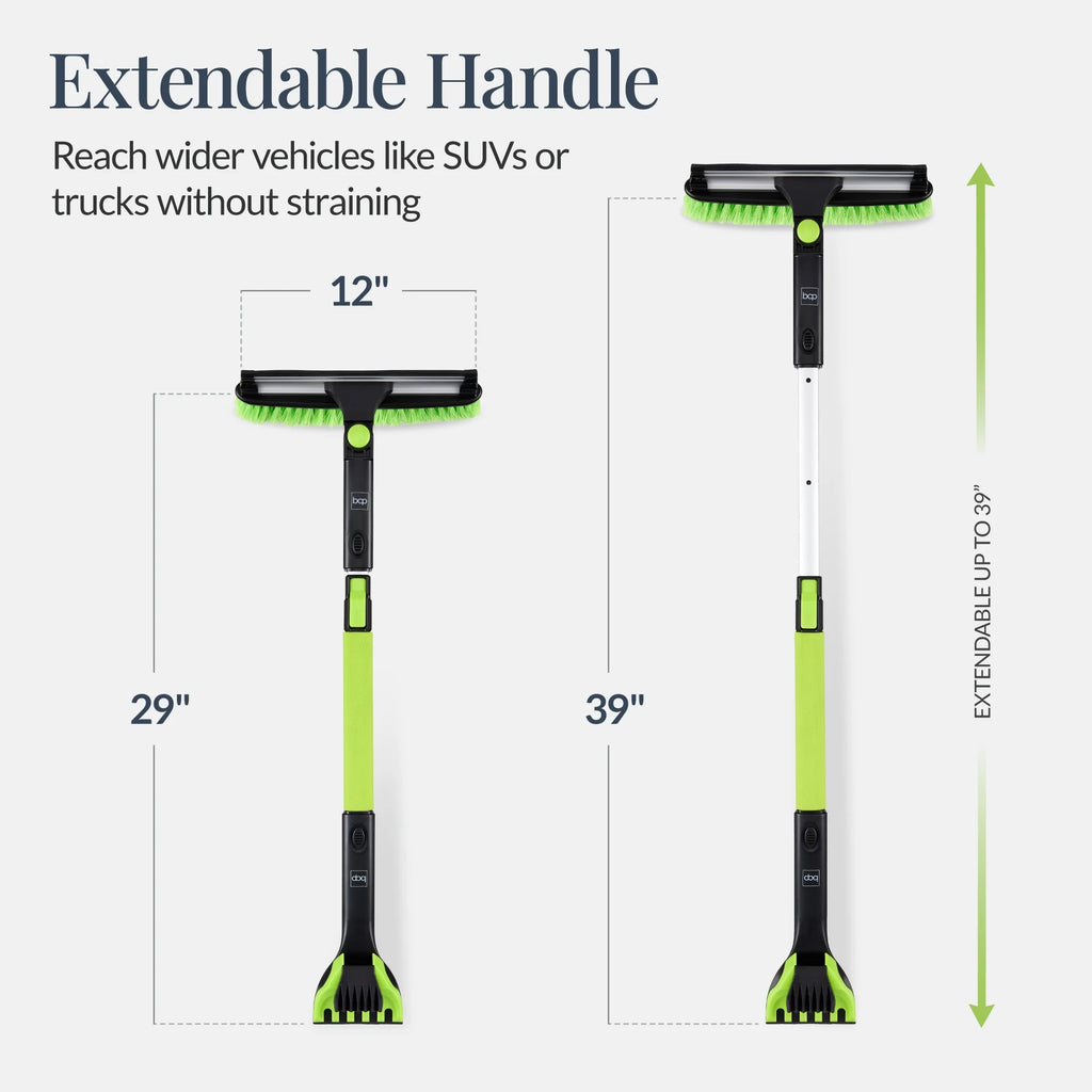 39" Extendable Snow Brush with Squeegee & Ice Scraper, Auto Snow Brush, Auto Ice Scraper - Lime