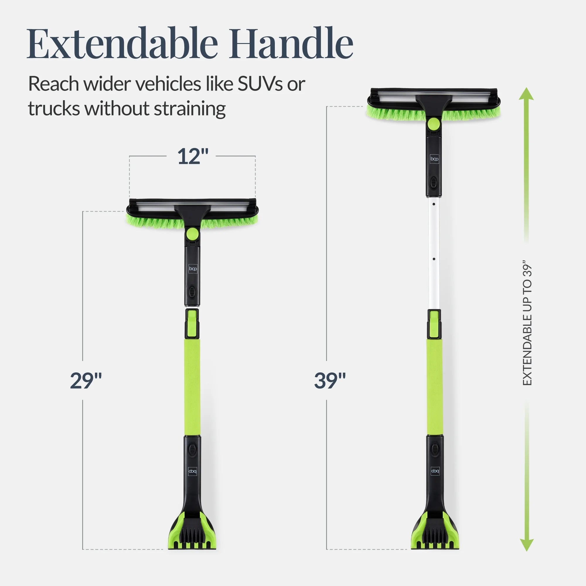 39" Extendable Snow Brush with Squeegee & Ice Scraper, Auto Snow Brush, Auto Ice Scraper - Lime