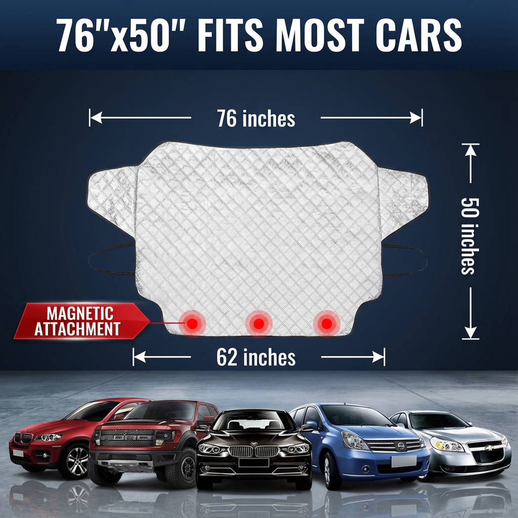 Premium 4-Layer Car Windshield Snow and Ice Cover with Magnetic Edges for All-Weather Protection