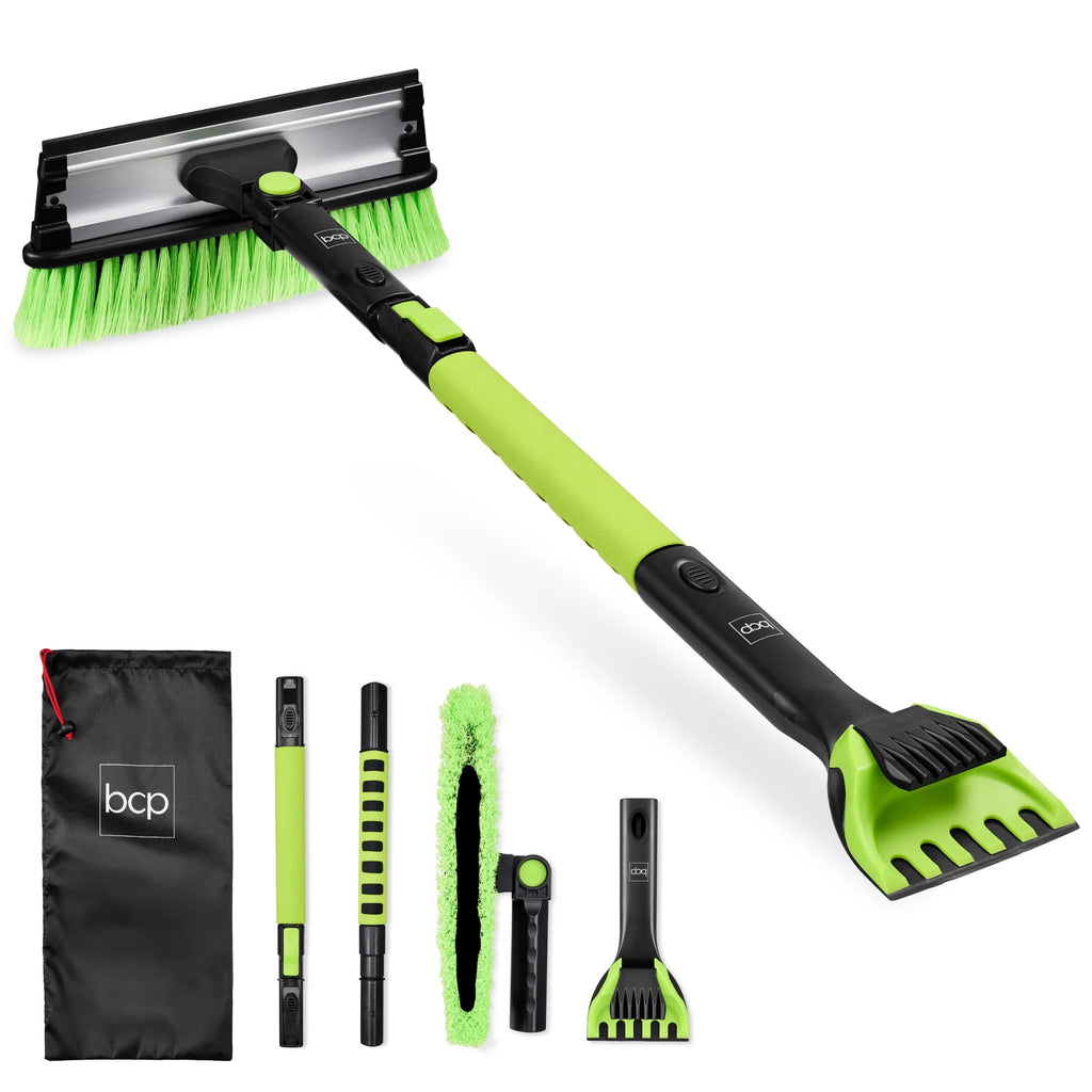 39" Extendable Snow Brush with Squeegee & Ice Scraper, Auto Snow Brush, Auto Ice Scraper - Lime