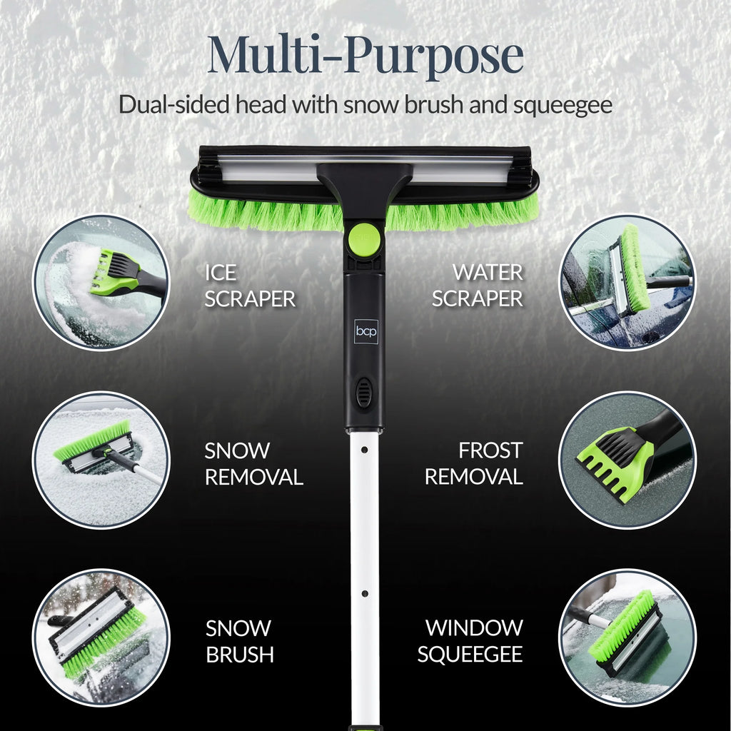 39" Extendable Snow Brush with Squeegee & Ice Scraper, Auto Snow Brush, Auto Ice Scraper - Lime