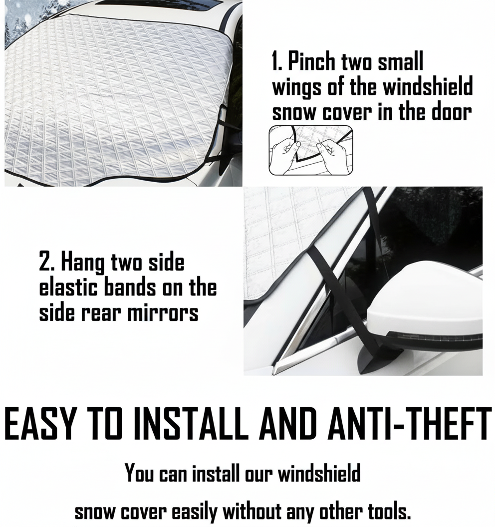 Premium 4-Layer Car Windshield Snow and Ice Cover with Magnetic Edges for All-Weather Protection