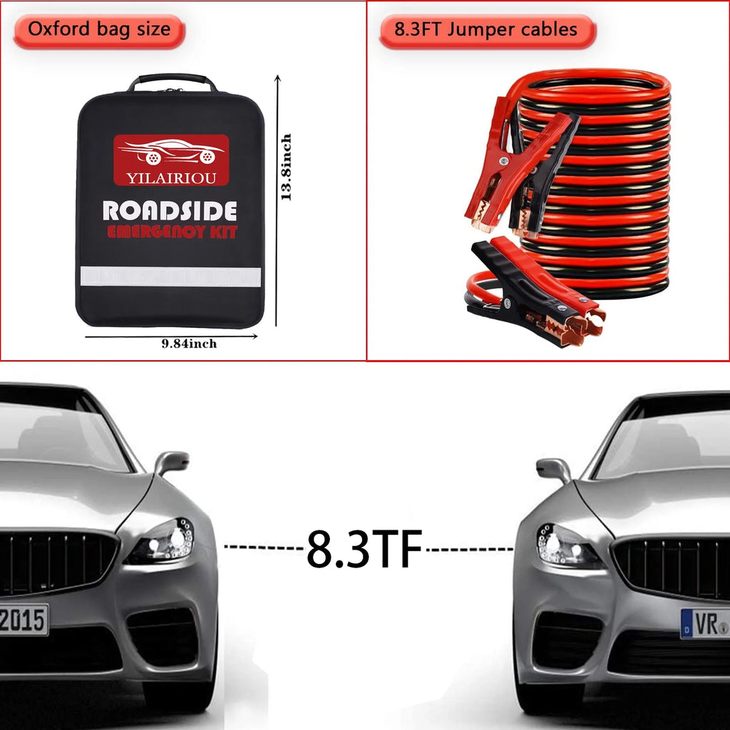 Car Emergency Roadside Kit - Roadside Assistance Emergency Kit, Car Emergency Kit with Jumper Cables, Safety Kits for Cars,Folding Shovel, Tow Rope,Car Tool Kit