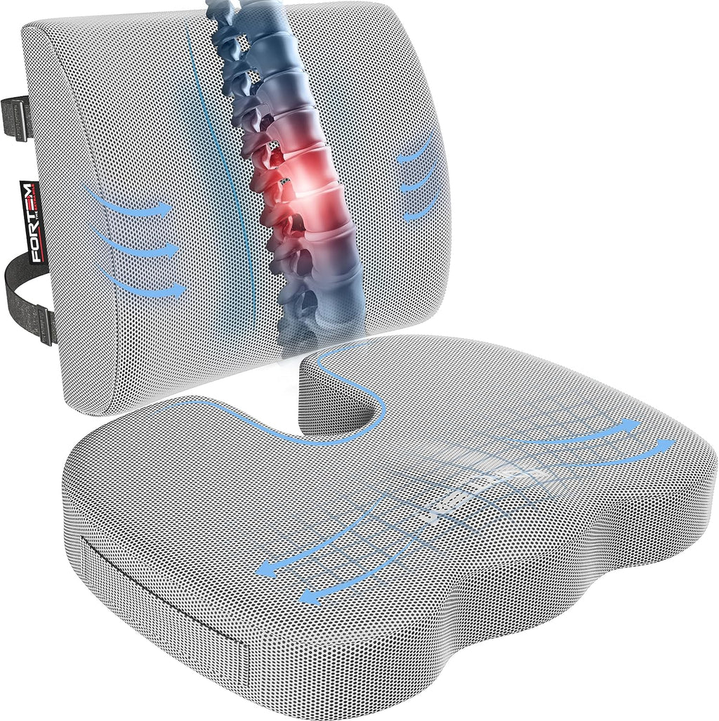 Seat Cushion, Office Chair Cushion, Lumbar Support Pillow for Office Chair, Memory Foam Sciatica Coccyx Tailbone Pressure Pain Relief, Car Sitting Pad, Washable Non Slip