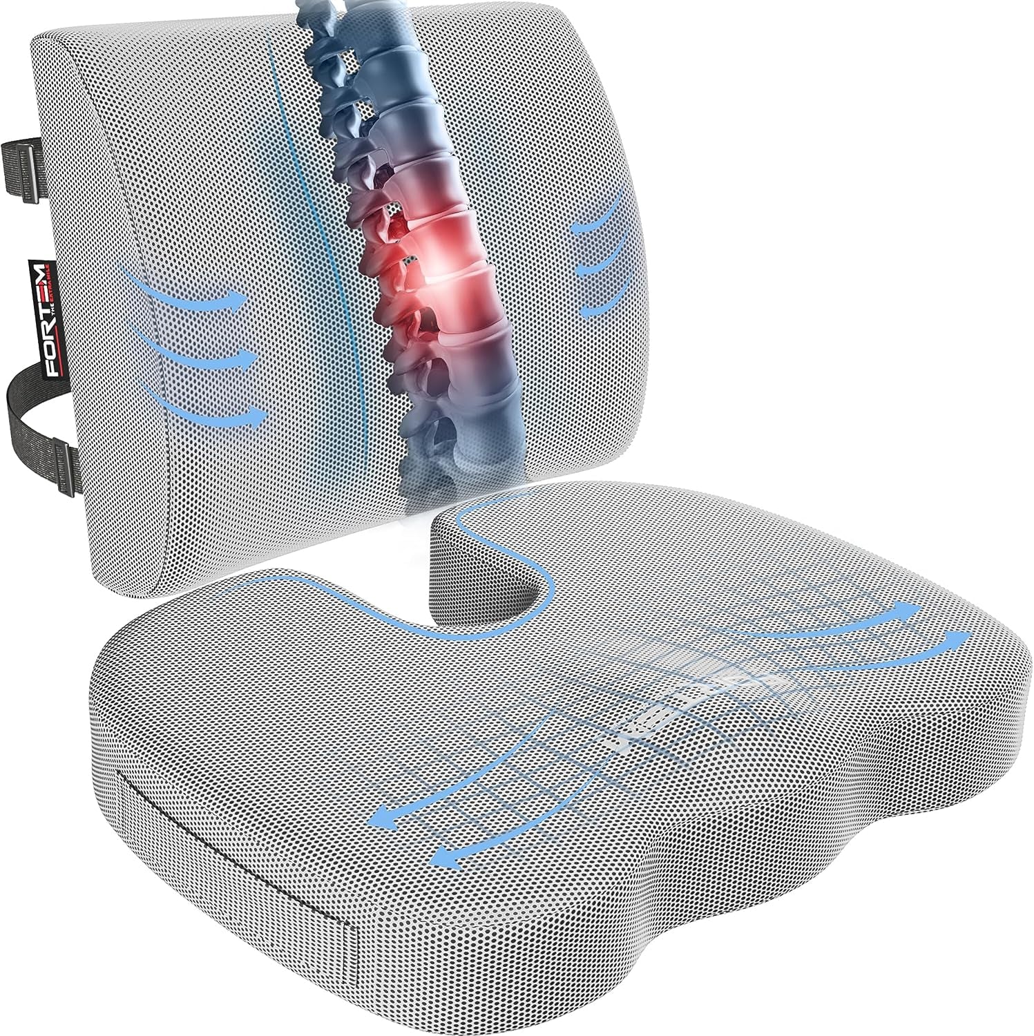 Seat Cushion, Office Chair Cushion, Lumbar Support Pillow for Office Chair, Memory Foam Sciatica Coccyx Tailbone Pressure Pain Relief, Car Sitting Pad, Washable Non Slip