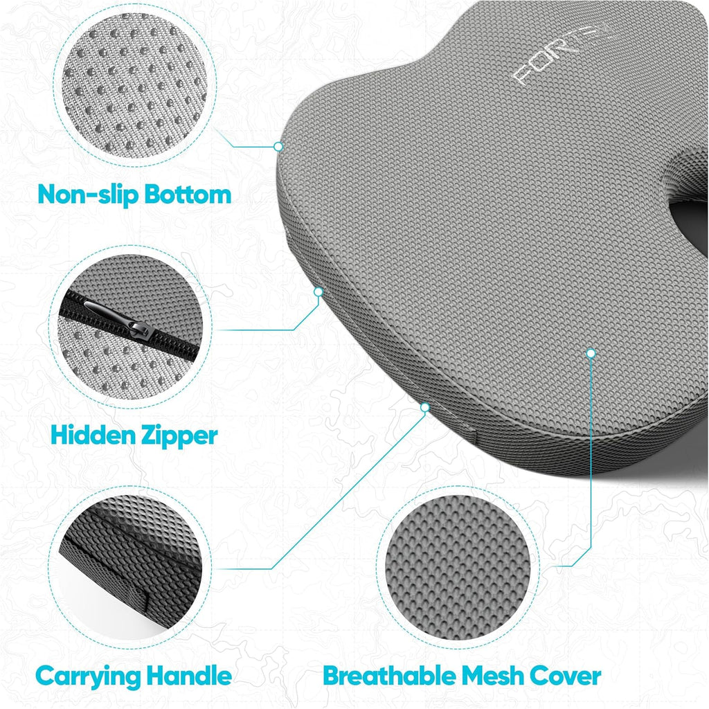 Seat Cushion, Office Chair Cushion, Lumbar Support Pillow for Office Chair, Memory Foam Sciatica Coccyx Tailbone Pressure Pain Relief, Car Sitting Pad, Washable Non Slip