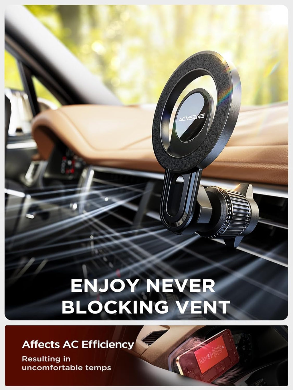 For Iphone Magsafe Car Mount Vent with Stable Structure Metal Hook [Never Shaking] [360° Adjustable] Strong Magnetic Cell Phone Holders for Your Car for All Smartphones & All Car Model