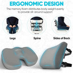 Seat Cushion, Office Chair Cushion, Lumbar Support Pillow for Office Chair, Memory Foam Sciatica Coccyx Tailbone Pressure Pain Relief, Car Sitting Pad, Washable Non Slip