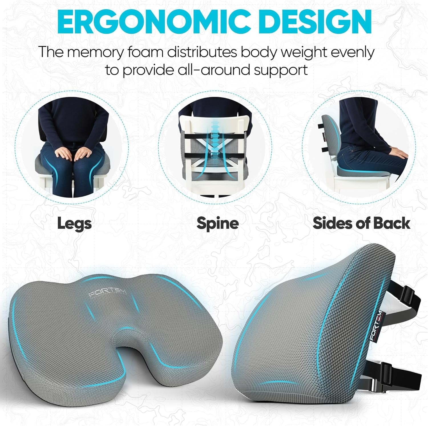 Seat Cushion, Office Chair Cushion, Lumbar Support Pillow for Office Chair, Memory Foam Sciatica Coccyx Tailbone Pressure Pain Relief, Car Sitting Pad, Washable Non Slip