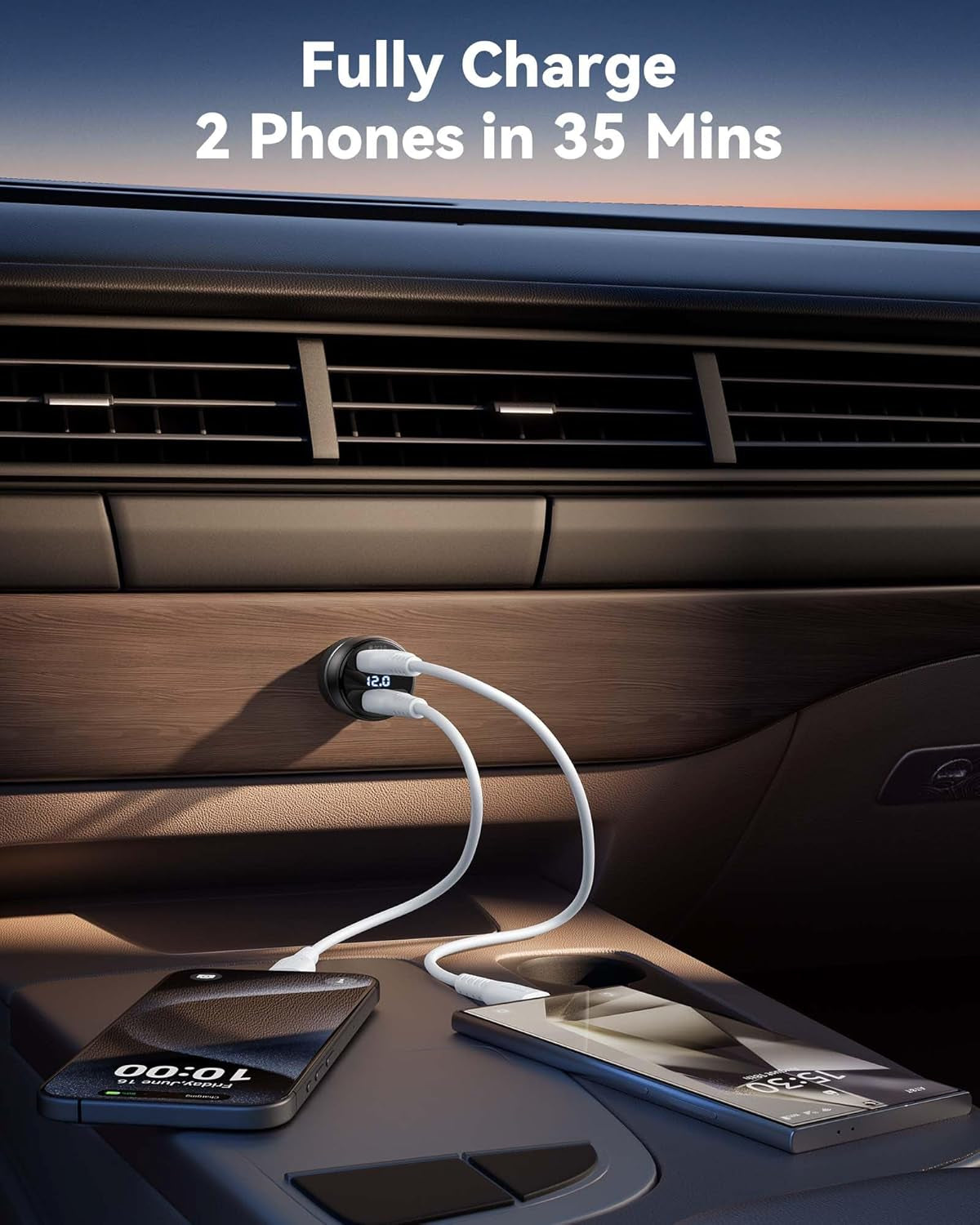 USB C Car Charger, 66W Total [USB C+USB A] Car Charger Adapter with PD & QC, Fast Charging All Metal Tiny Car Phone Charger for Iphone 16 14 13 12 11 Pro Samsung S21 Pixel Ipad Macbook Air Tablet