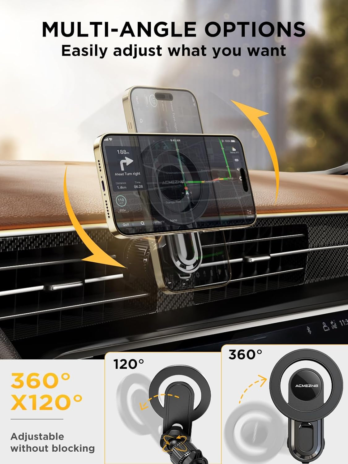 For Iphone Magsafe Car Mount Vent with Stable Structure Metal Hook [Never Shaking] [360° Adjustable] Strong Magnetic Cell Phone Holders for Your Car for All Smartphones & All Car Model